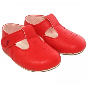 Baby Girls Red Matt T-bar Pram Shoes